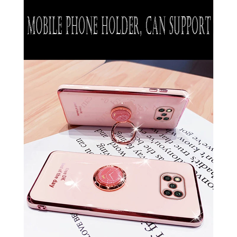 360 clock finger ring phone case for xiaomi poco x3 nfc pro gt plating coque stand bracket soft silicone cover free global shipping