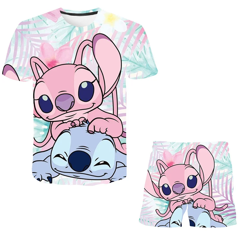 Baby Girls Stitch Clothing Suits Summer Clothes For Girls T-shirts Short Pants 2Pcs/Sets For Kids Leisure Cartoon Stich Outfits