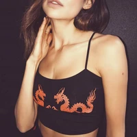 sexy dragon pattern crop top women casual summer cropped tight attractive fitness polyester u neck fashion sleeveless straps top