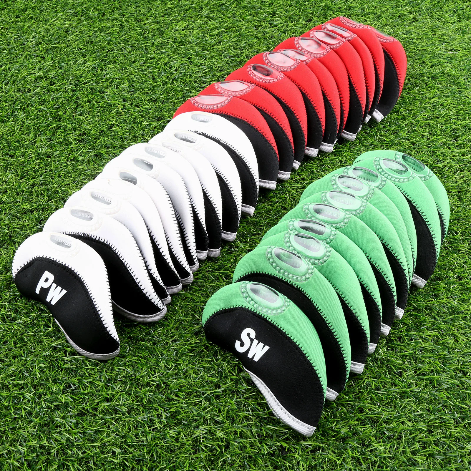 10Pcs Neoprene Transparent Window Golf Club Iron Head Covers Headcover With Numbers (3.4.5.6.7.8.9.PW.SW And A) Golf Club Heads