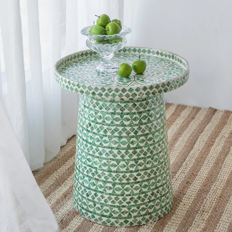 

Southeast Asia Stitching Craft Shell Side Table Coffee Table Sofa Small round Table Complete Corner Table Simple Table