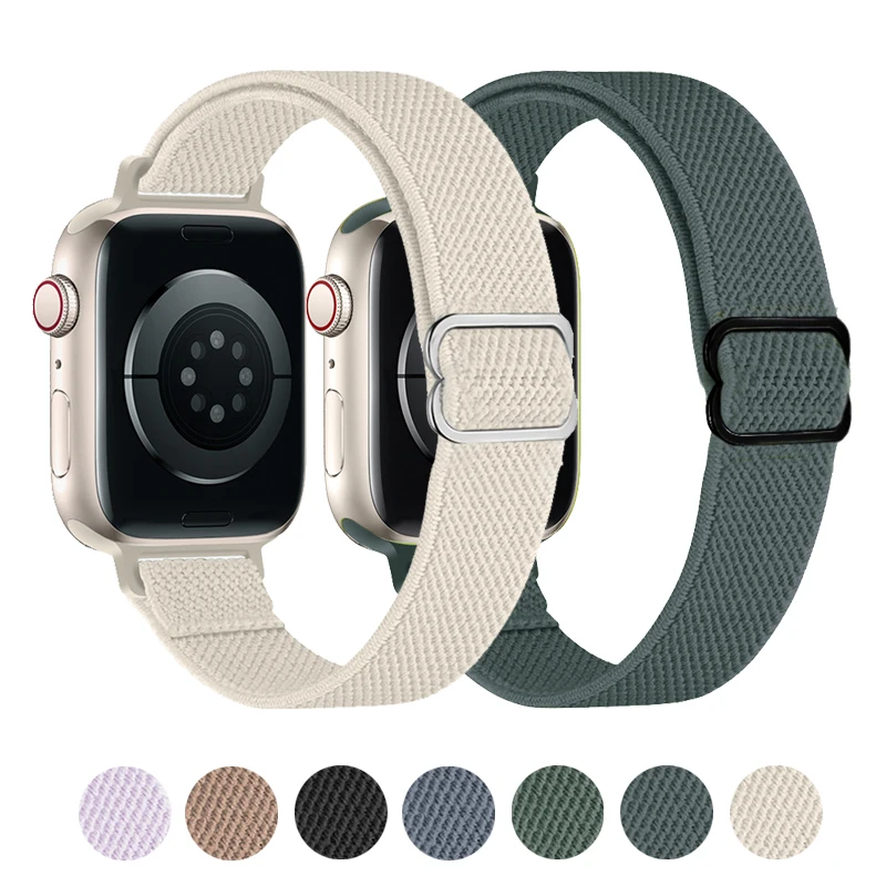 Strap For Apple Watch band 40mm 44mm 41mm 45mm 49mm Slim Stretchy Solo Loop Nylon bracelet Iwatch Series 8 7 SE 6 5 ultra