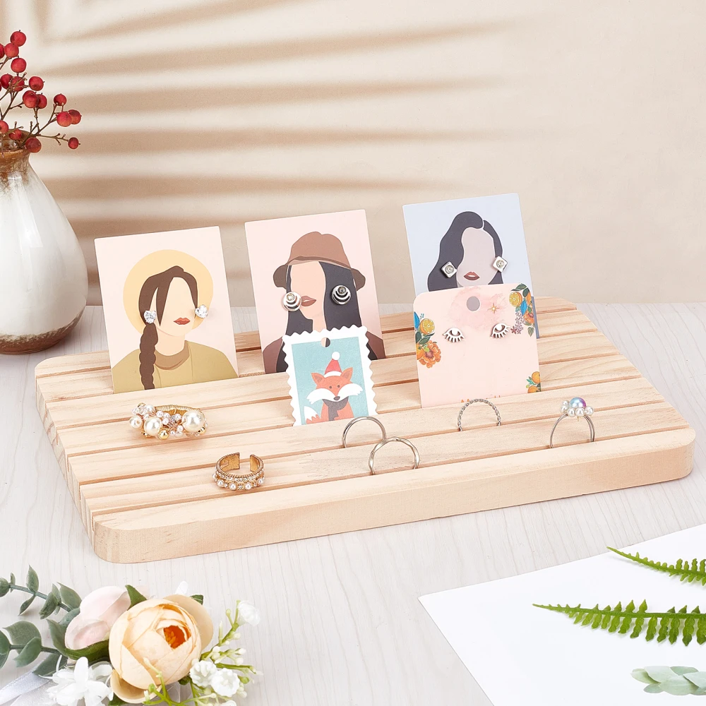 Natural Wood Jewelry Display Stands 6 Slots Holder for Necklace Rings Earrings Bracelets Card Desktop Organizer Packing Stand