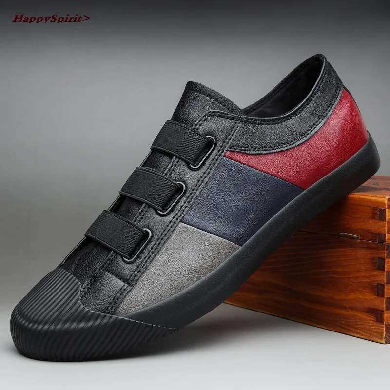 

New Men Leather Casual Shoes Man Spring Autumn Hot Fashion Slip-On Cool Loafers Leisure Patckwork Flat Skate Shoes