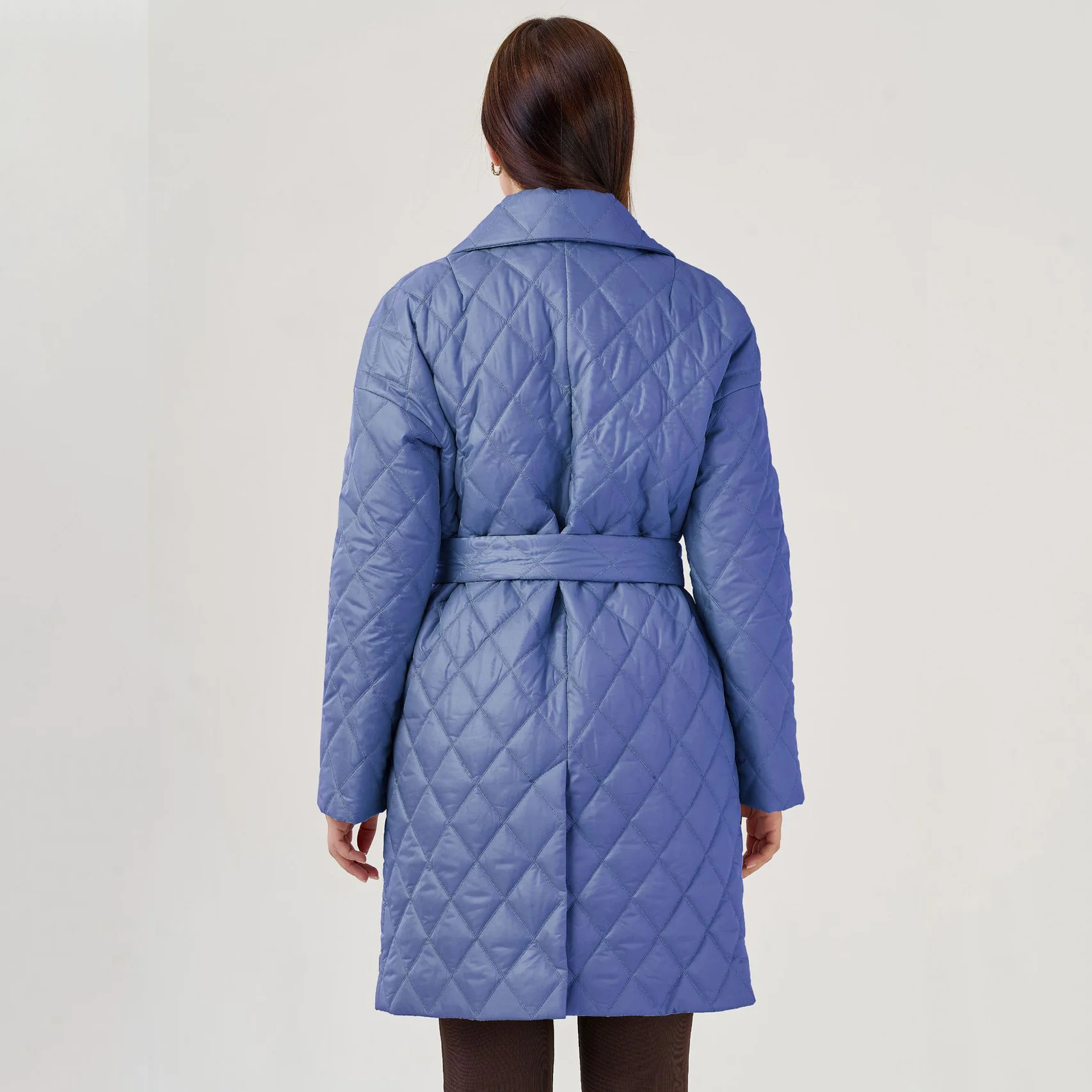 Winter Rhombus Long Parkas Women 2022 Thick Warm Coat Lace Up Turn Down Collar Padded Jacket Female Casual High Quality Outwear