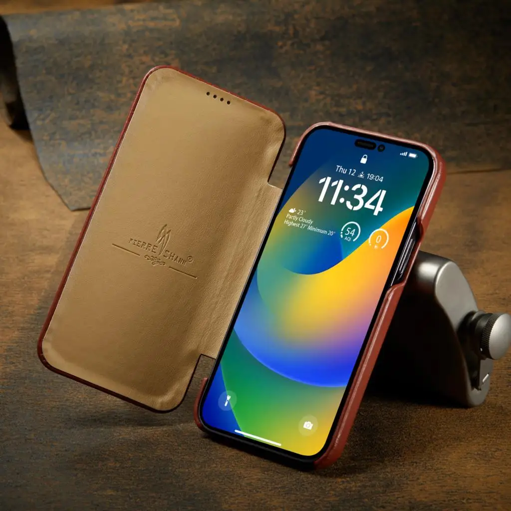 Чехол из воловьей кожи для iPhone 15 Pro Max 14 13 12 Mini 11 XS XR X 8 7 Plus SE 2022 глянцевый откидной