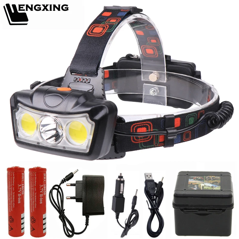 

T6+2COB LED Headlight Super Bright LED Headlamp Use 2*18650 Battery Head Lamp Waterproof Torch Lanterna Head Light For Camping