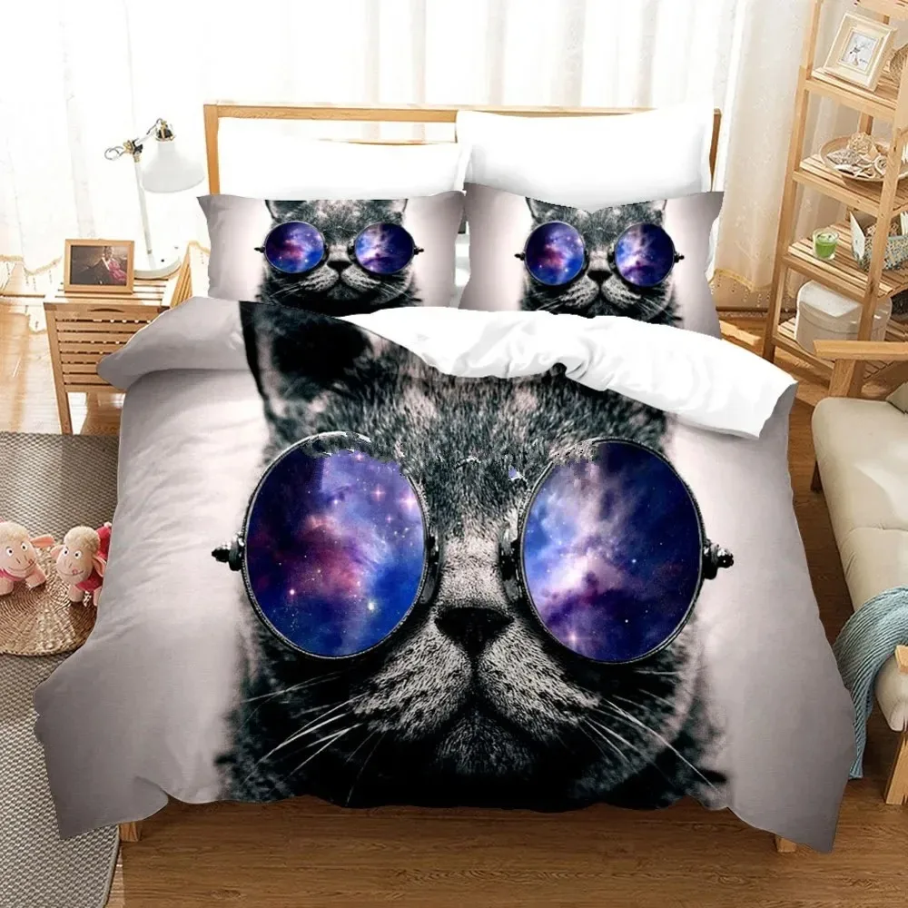 Фото 3D милые волки, кошка, собака, комплект постельного белья с принтом, милый пододеяльник, пододеяльник, дикое животное, племенное покрывало с наволочками, постельное белье на заказ №4