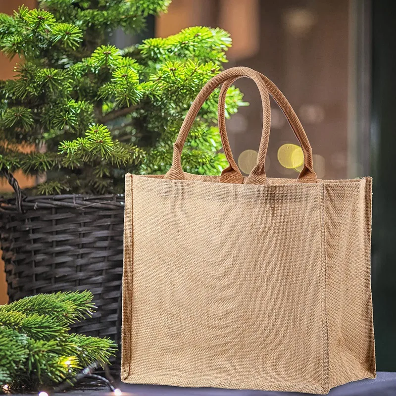 

5 Pack Burlap Tote Bag Set Jute Tote Bags With Handles Blank Large Burlap Reusable Grocery Bags For Bridesmaid