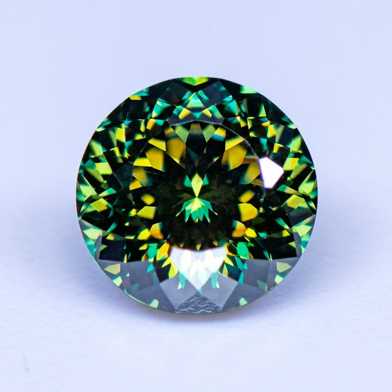 Муассанит камень круглой формы 100 граненая огранка желтый зеленый цвет