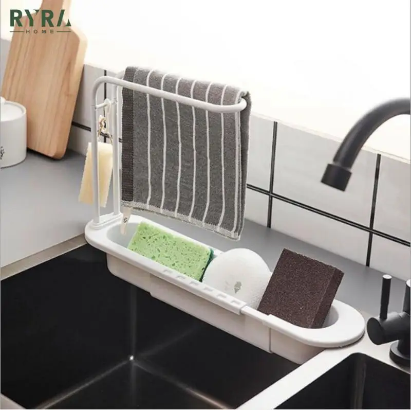 

Sink Drain Shelf Eco-friendly Double Layer Telescopic Towel Bar Durable Draining Rack Multi-functional Kitchen Storage Holders