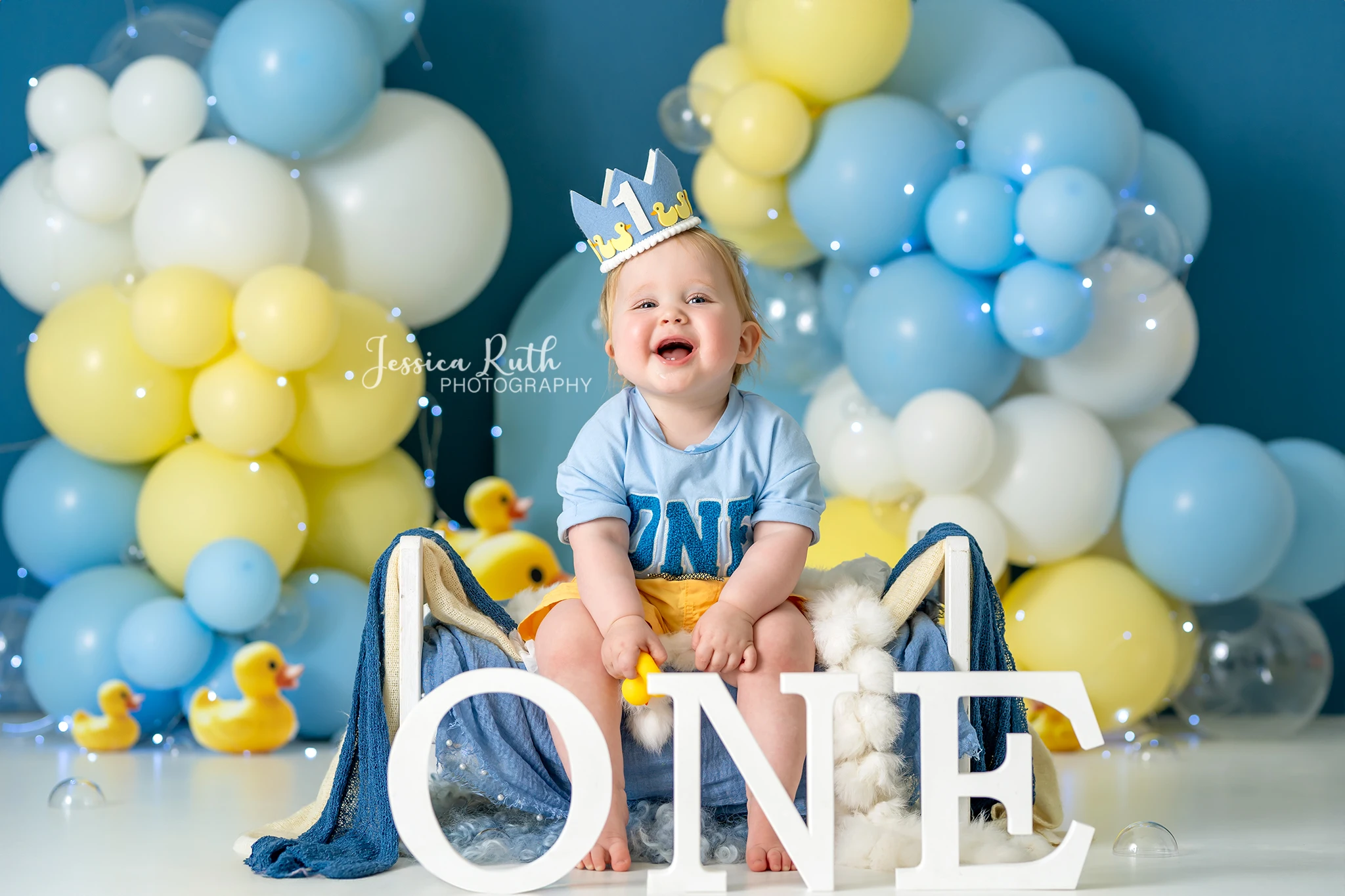 Rubber Ducky Balloons Backgrounds Cake Smash Adult Family Photography Props Child Baby Decors Blue Yellow Photo Studio Backdrops