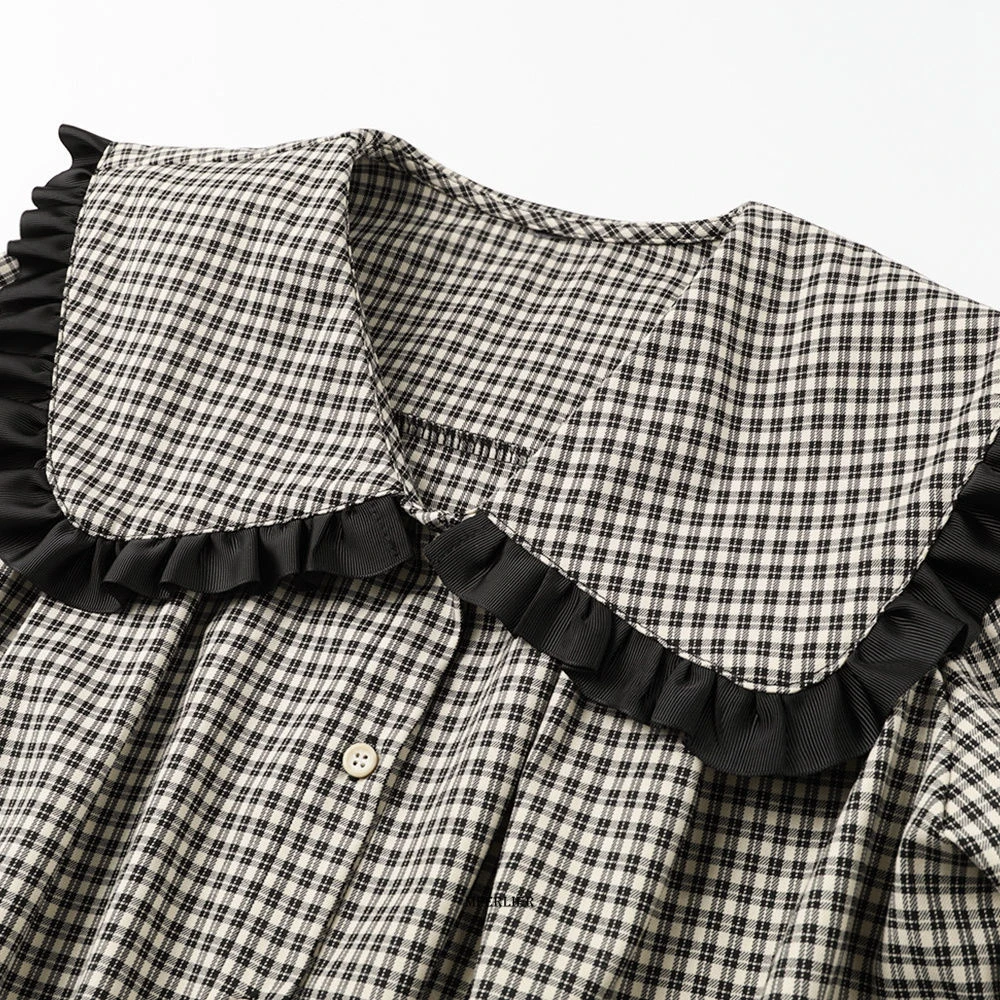 Женская клетчатая рубашка с длинным рукавом и воротником Питер Пэн |