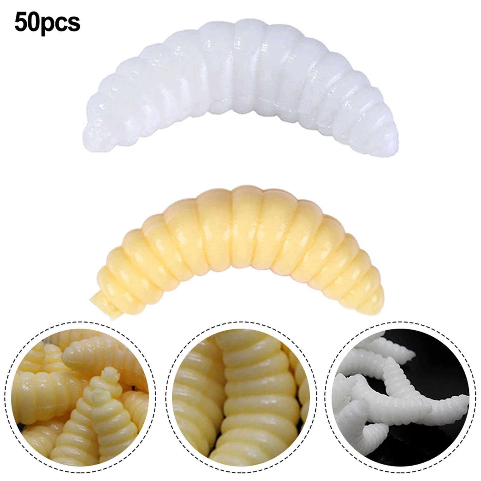 

50PCS Fishing Lure 2cm Lifelike Worm Maggot Grub Soft Bait Silicone Artificial Earthworm Baits Carp Fishing Accessories