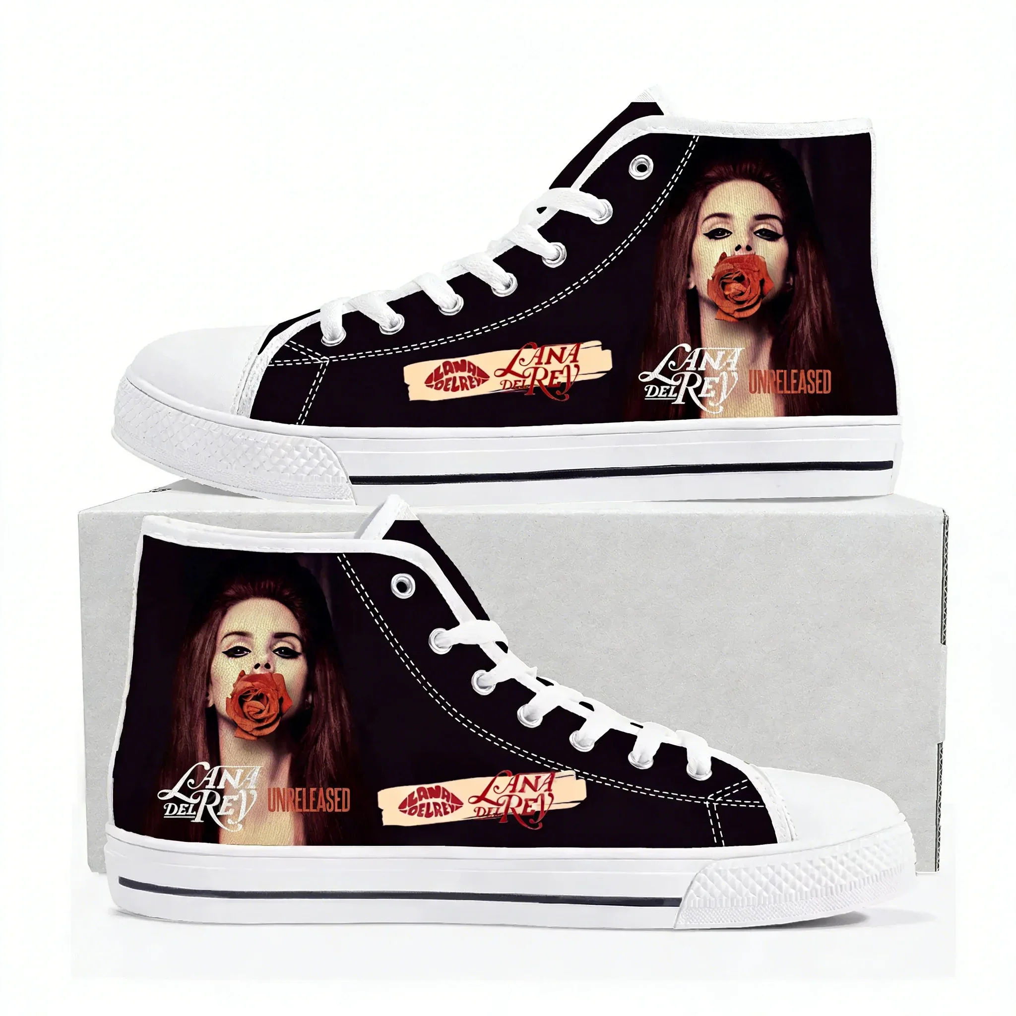Фото Кроссовки Lana Del Rey Singer High Top высокого качества для мужчин, женщин и подростков, повседневные кеды из канваса, обувь для походов в Гану, обувь на заказ №2