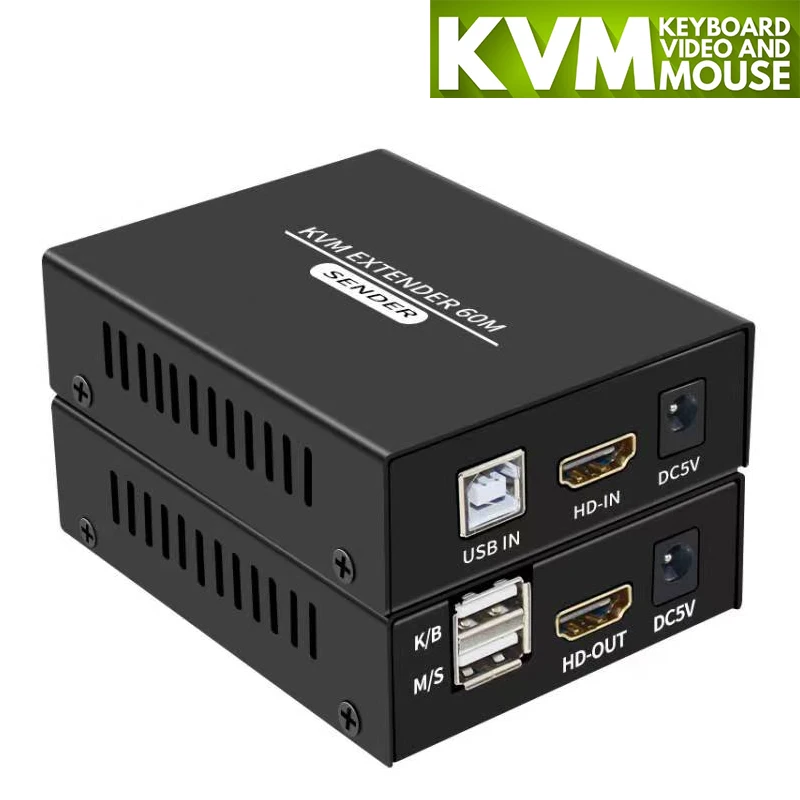 Квм-удлинитель 60 м HDMI KVM более Cat5e Cat6 1080P HDMI USB квм Ethernet-удлинитель передатчик с выходом поддержка USB клавиатуры мыши