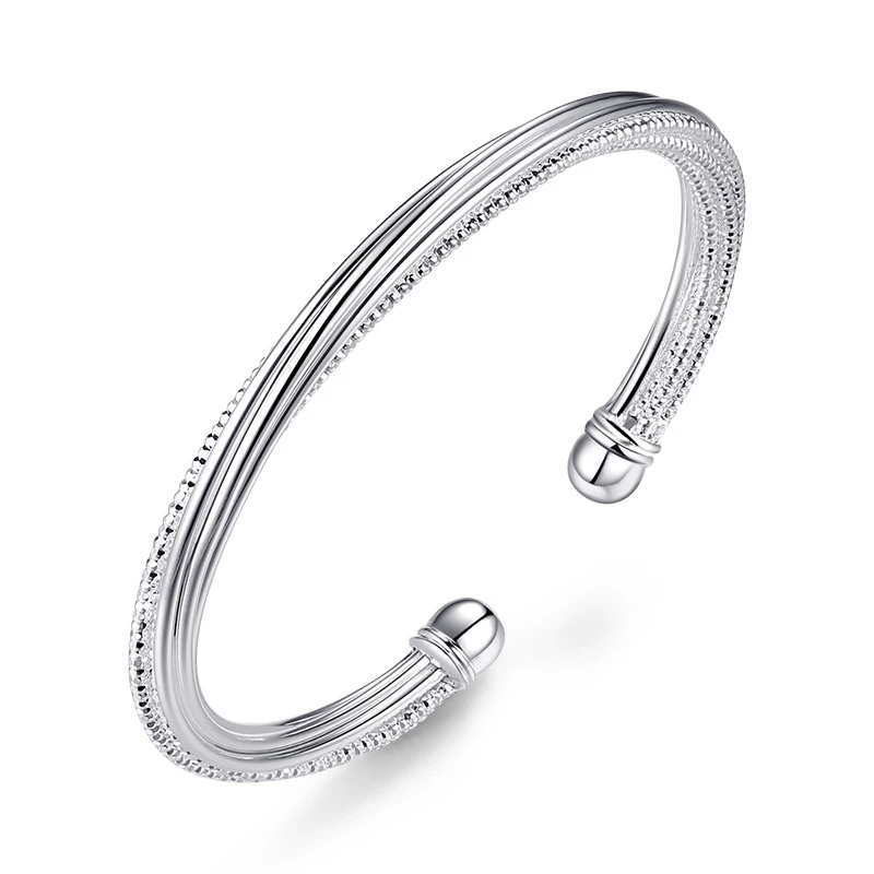 

New 925 Stamp Silver Plated Women Bangle Personality 5mm Width Twisted Wire Bangles For Women Wife Anniversary Jewelry Gift