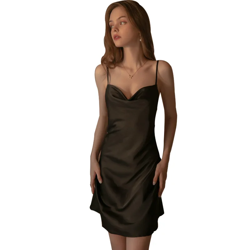 Women Solid suspender nightdress sexy charming swing collar pajamas housewear suit Nightgowns Sleepshirts