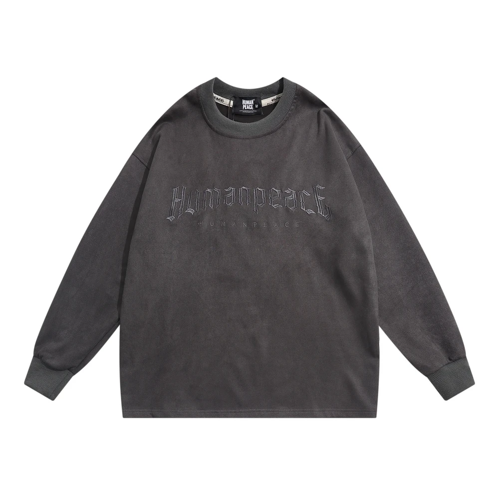 

2022 Autumn Oversized T-shirt Full Sleeve Embroidery Letters Solid Vintage Suede T Shirts Women Harajuku Streetwear Hip Hop