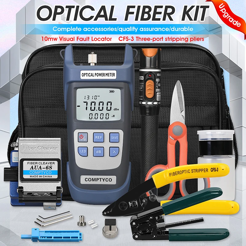 FTTH Fiber Optic Cold Splicing Kit Set AUA-6S Cutting Knife Red Light Pen Optical Power Meter Three-Mouth Nomiller Pliers