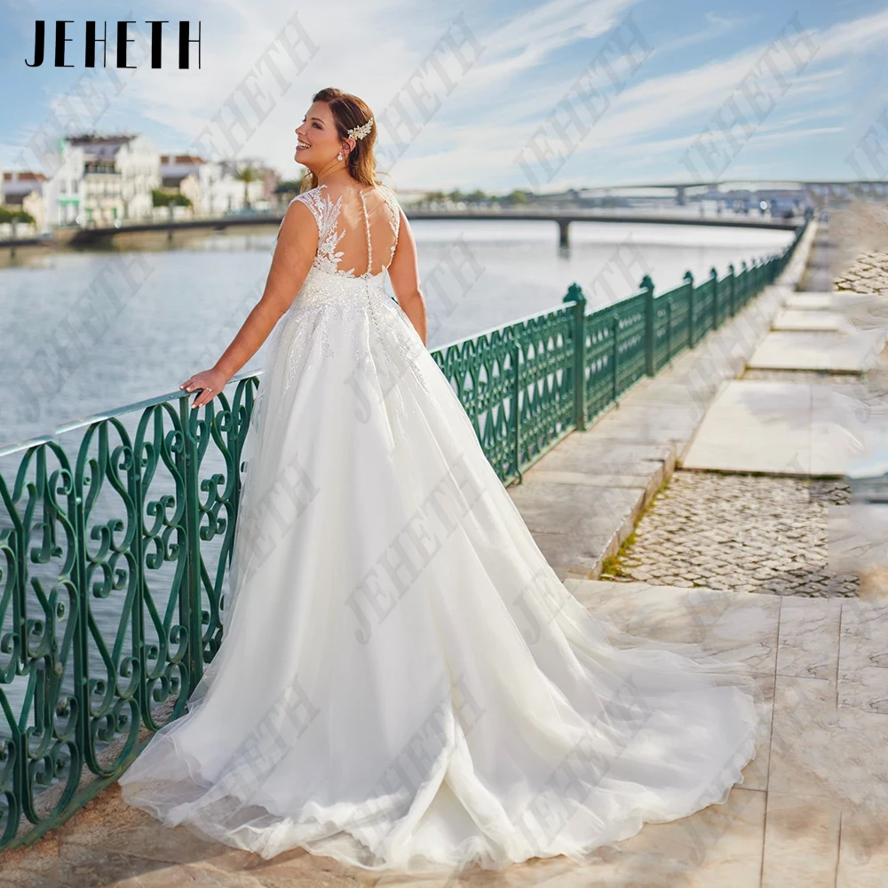 

JEHETH Beach Wedding Dresses For Woman 2023 Sleeveless Illusion Back Tulle Bride Gowns Lace Applique A-Line vestidos de novia