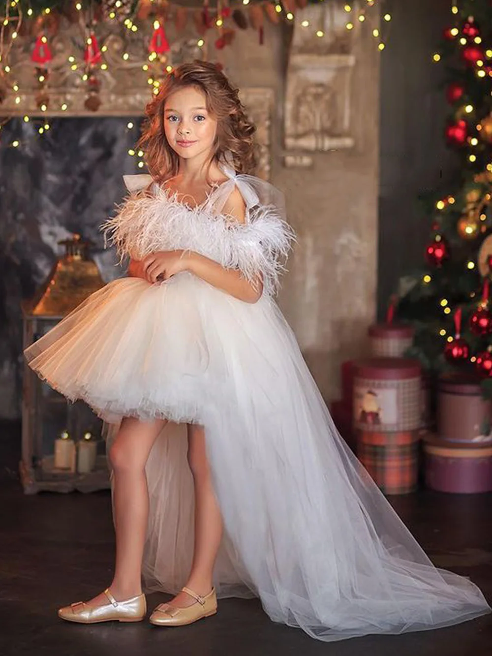 

Платье для девочки с перьями Dreamgirl, платье цвета слоновой кости для маленьких девочек, платье для первого причастия, платье на бретелях-спагетти, платье для маленьких девочек