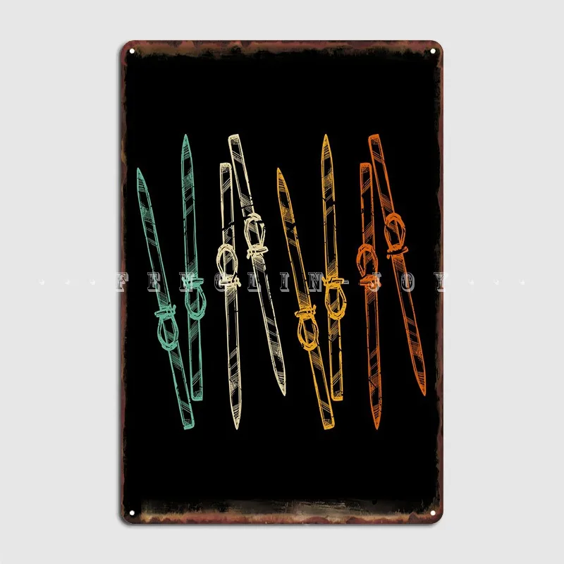 

Retro Ski Skiers Skiing Poster Metal Plaque Club Vintage Wall Decor Party Tin Sign Poster