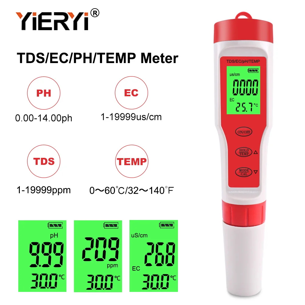 

Yieryi 4 в 1 PH TDS EC Тестер качества воды