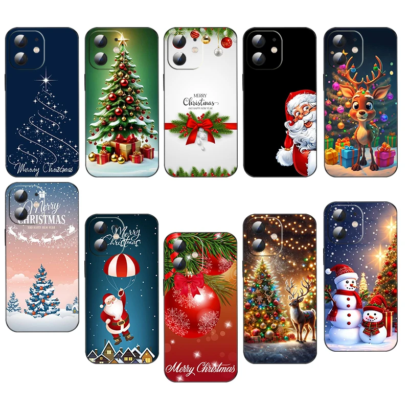 D20 Z34 Мягкий силиконовый чехол с рождественской елкой и оленем для iPhone 11 12 13 14 Pro Max