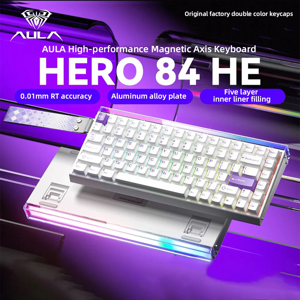 Фото AULA HERO84 8K Магнитная клавиатура 0,01 мм с быстрым триггером, полные клавиши, горячая замена, RGB-подсветка для игр, киберспорта №1