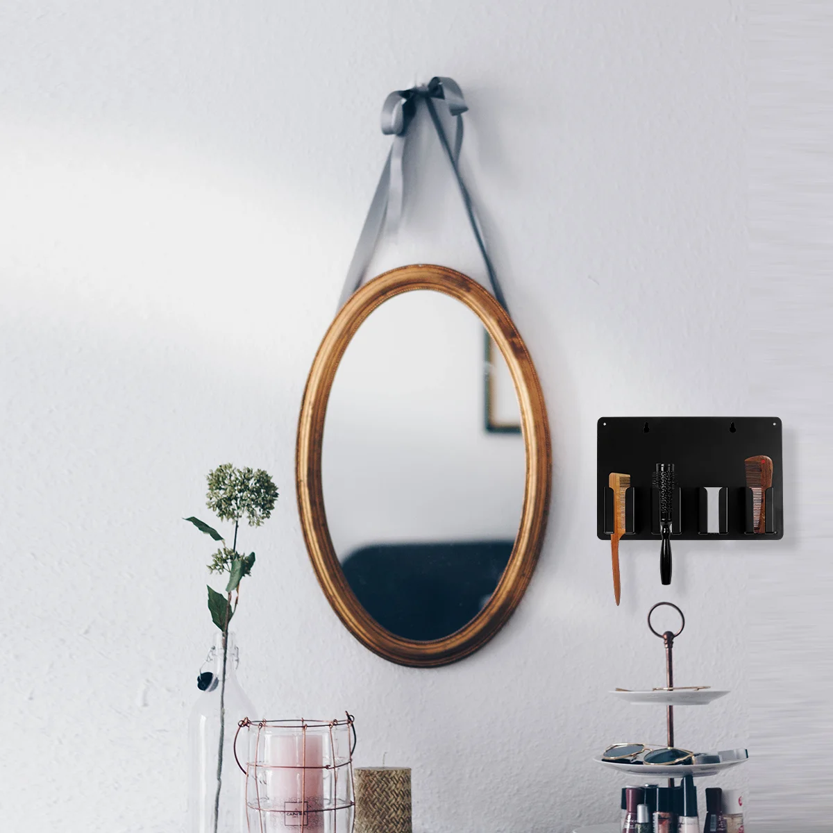 

Hair Rack Organizer Clipper Holder Storage Wall Salon Dryer Mounted Barber Color Scissors Tools Stand Pocket Trayfor