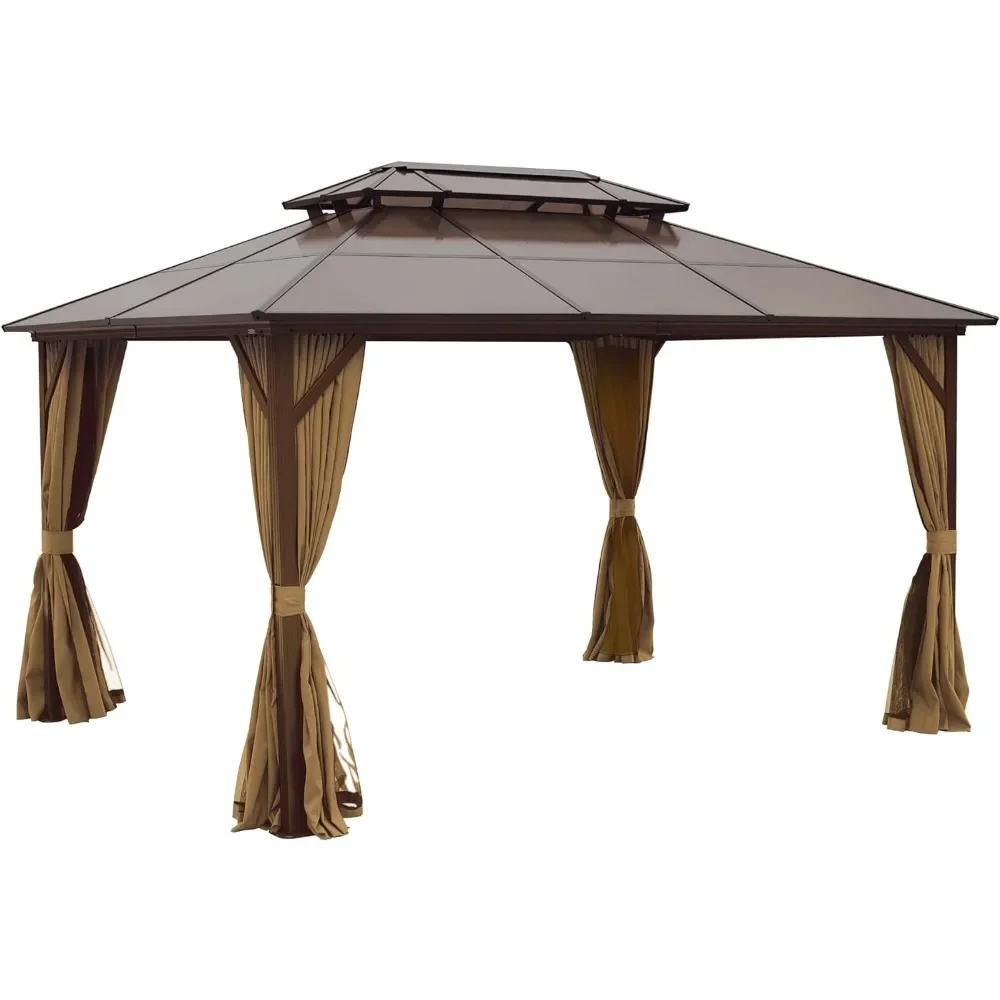 Gazébo avec rideaux en filet газоébo rigide extérieur marron модификации для туалета pour jardin errasse arère-cour