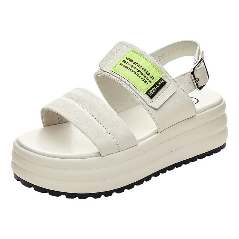 

5.5cm Genuine Leather Women Sandals Platform Beach Shoes Women for Summer Slides Buckle Strap Elegant Cute Sandals Women