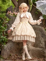 gothic lolita dresses ruffles lace light apricot white adjustable elastic for infanta