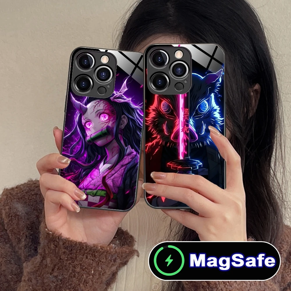 Цветной неоновый чехол для мобильного телефона Demon Slayer iPhone 16 15 14 13 12 11 Pro Max Plus Mini