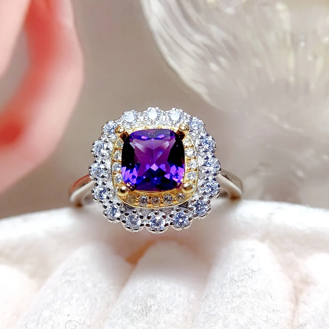 

Natural amethyst ring, 925 silver certification, Seiko inset, women's boutique luxury free shipping products