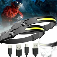 ir motion sensor cob led headlamp 230 degree wide beam work light lightweight headband usb rechargeable headlight with battery