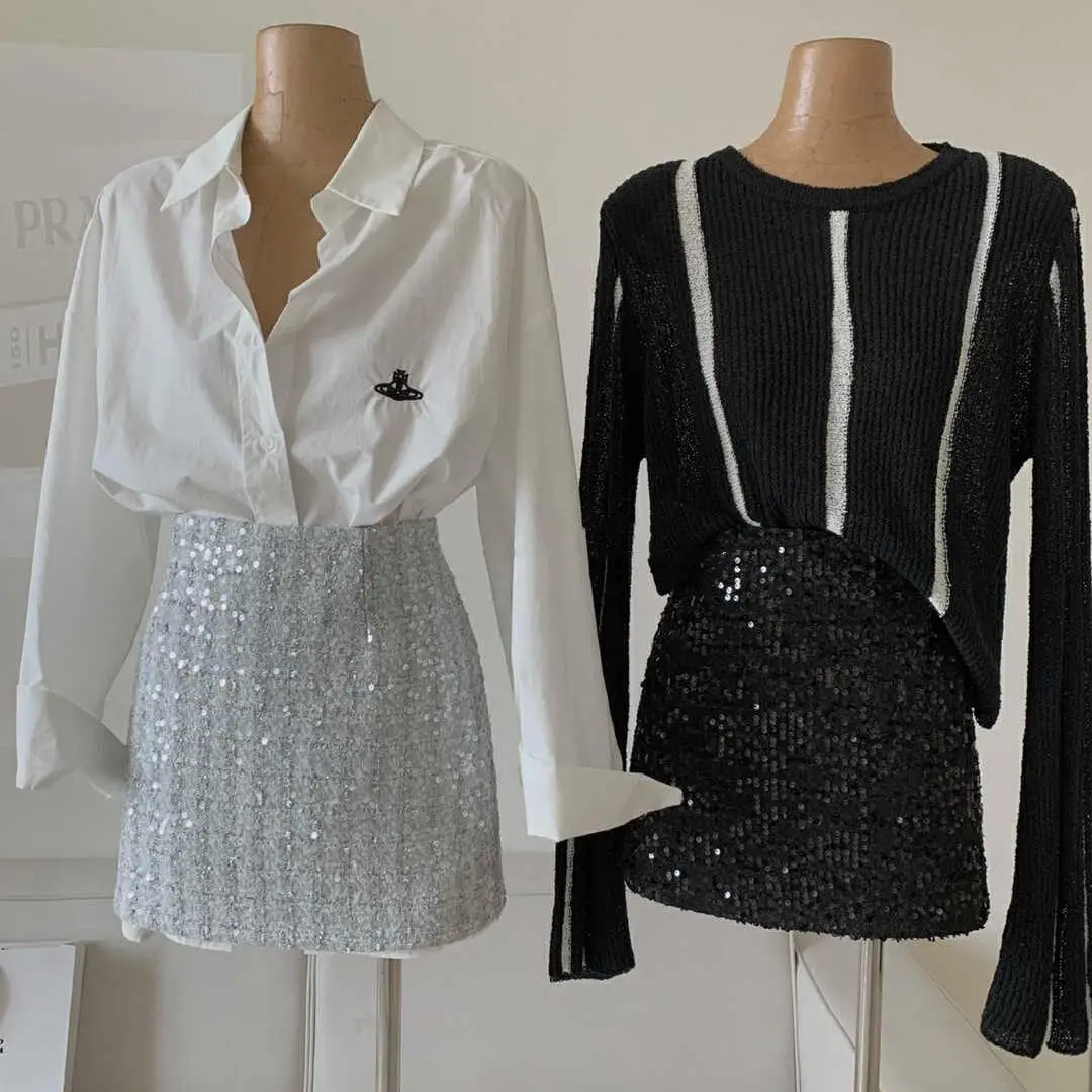 

Lauri Laki New Party Sequin Skirt Women Vintage Y2k High Waist A-line Mini Skirt Autumn 2023