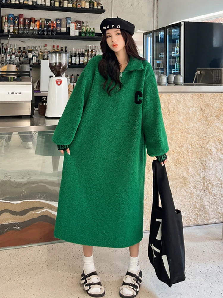 

Осень-зима 2022, корейские длинные толстовки, женское платье, женское свободное повседневное флисовое платье-макси с надписью, теплые платья