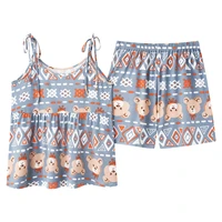 caiyier lovely bear print vintage pajamas set summer sleeveless korean sleepwear kawaii women underwear leisure homewear m 4xl