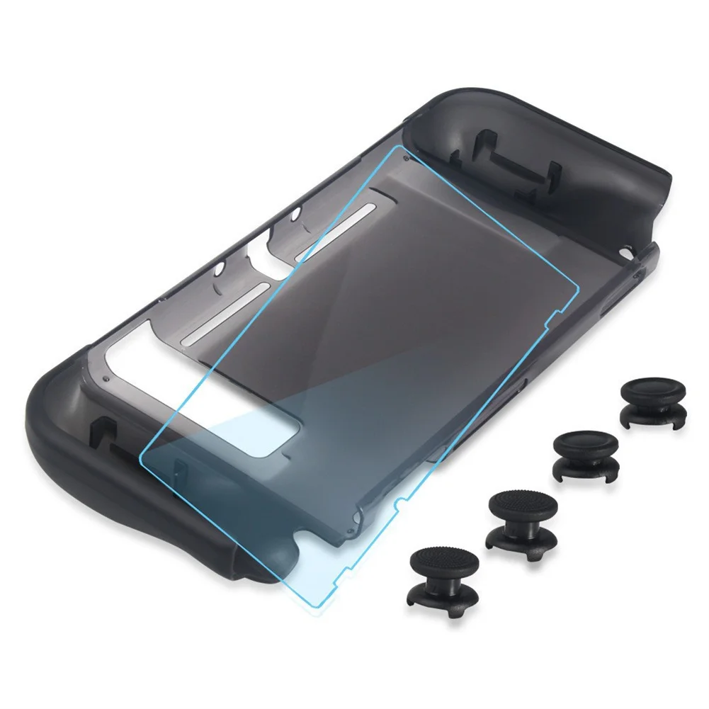 

8 In 1 PC Protectice Crystal Shell Console Tempered Film Thumb Stick Grip Cap Set For Switch Joycon Screen Protector Cover