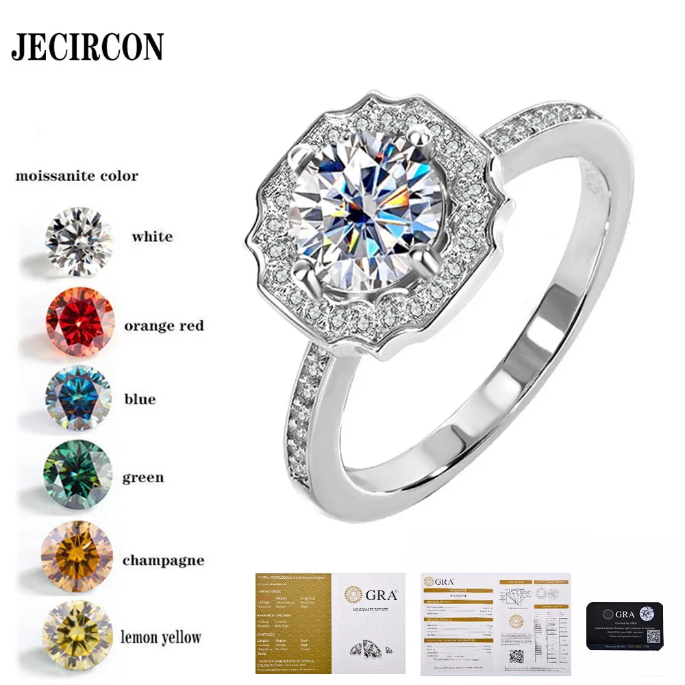 Женское кольцо с муассанитом из серебра 925 пробы 1 карат