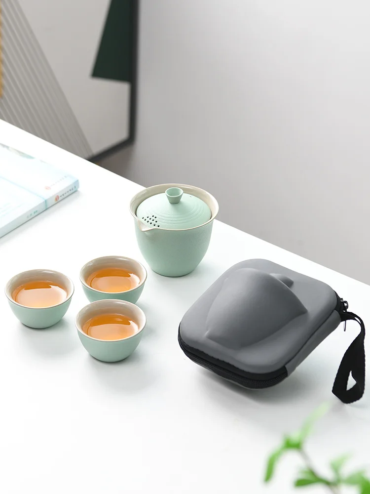 Керамическая кружка дорожный чайный набор уличный один чайник три чашки ручной