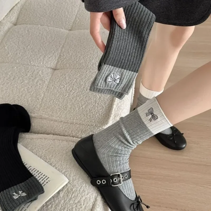 Носки с вышитым бантом женские носки средней длины весенне-осенние японские из
