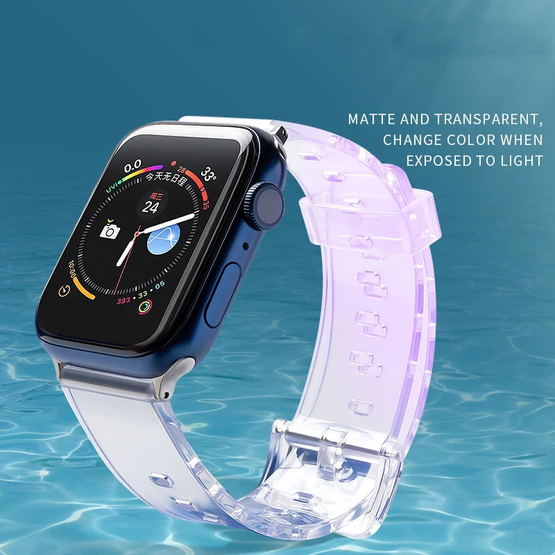 

Strap For Apple Watch Band Transparent Discoloration for 20mm/22mm Buckle bracelet 1~6 Series SE iWatch 38 40 42 44mm