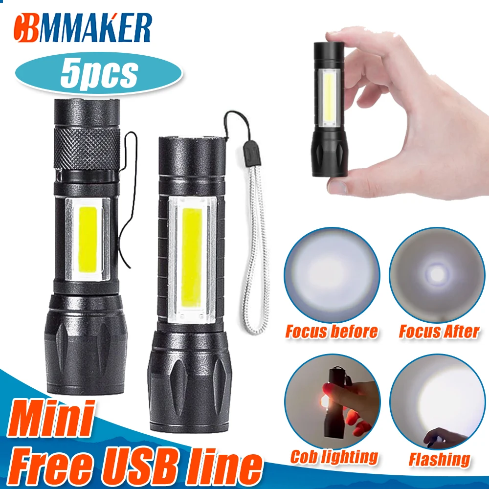

Built In Battery Q5 Flashlight Zoom Focus Mini Led Light Waterproof for Outdoor Camping 2000 Lumens Adjustable Keychain Light