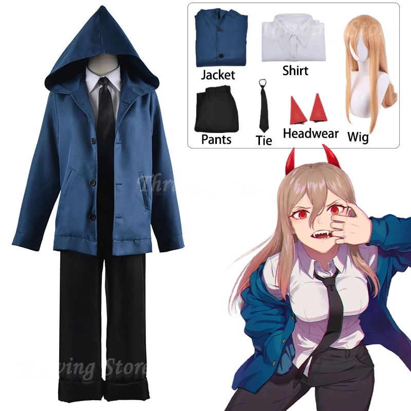 

Anime Chainsaw Man Power Cosplay Costume Hooded Jacket Headdress Wig Suit Halloween Carnival Costume for Women Girl