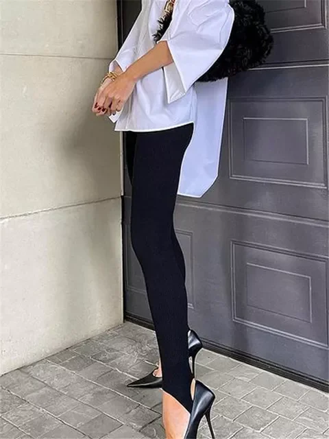 

Женские трикотажные леггинсы в рубчик, с высокой талией