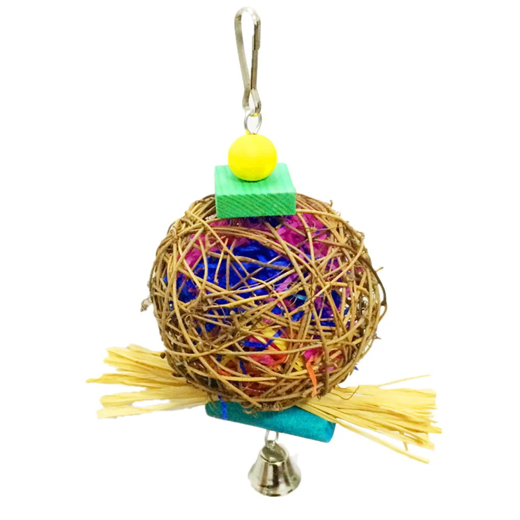 

Цветной яркий ротанговый шар, подвесная игрушка с металлическим колокольчиком, цветная яркая птица, кусающая птица, стандартная игрушка для домашних животных, клетка случайного цвета