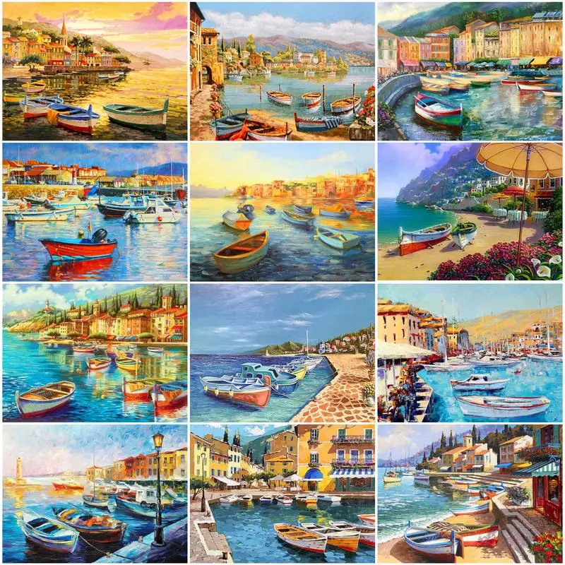 

CHENISTORY Oil Painting By Numbers Coast Drawing On Canvas Pictures By Numbers Scenery Painting Artwork